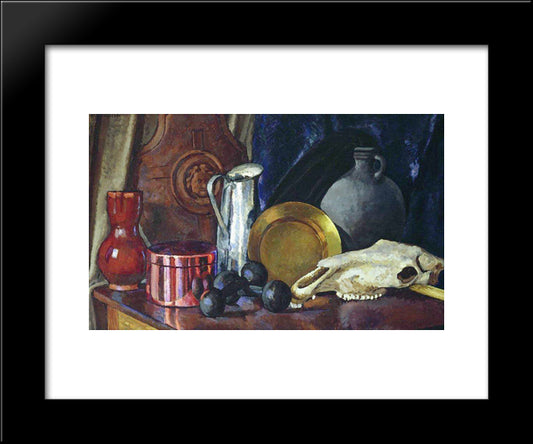 Still Life With A Horse Skull 20x24 Black Modern Wood Framed Art Print Poster by Mashkov, Ilya