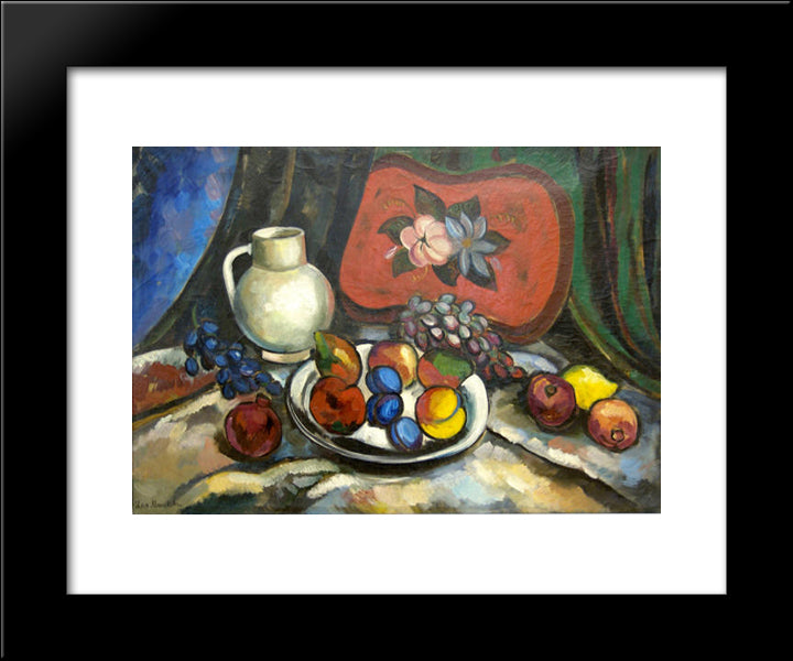 Still Life With A Tray, White Jug And Fruit 20x24 Black Modern Wood Framed Art Print Poster by Mashkov, Ilya