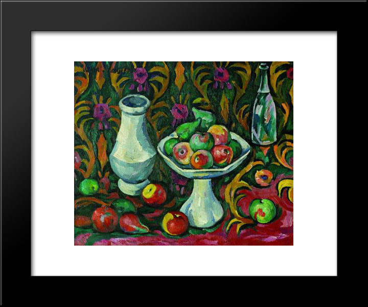 Still Life With Bottle, Jug And Fruit 20x24 Black Modern Wood Framed Art Print Poster by Mashkov, Ilya