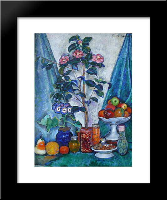 Still Life With Camellias 20x24 Black Modern Wood Framed Art Print Poster by Mashkov, Ilya