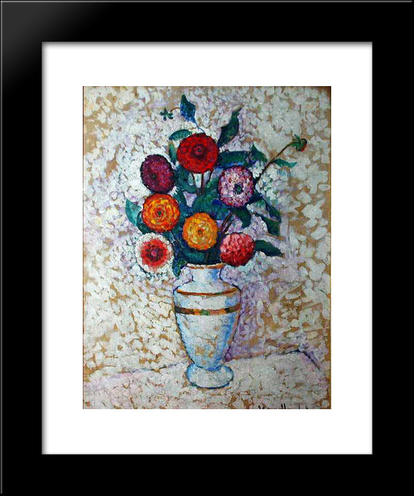 Still Life With Dahlias 20x24 Black Modern Wood Framed Art Print Poster by Mashkov, Ilya