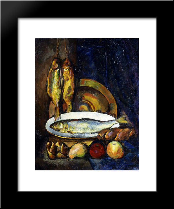 Still Life With Fish 20x24 Black Modern Wood Framed Art Print Poster by Mashkov, Ilya