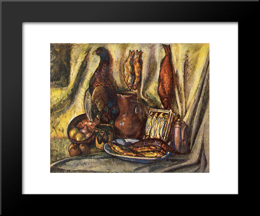 Still Life With Fish And Capercaillie 20x24 Black Modern Wood Framed Art Print Poster by Mashkov, Ilya