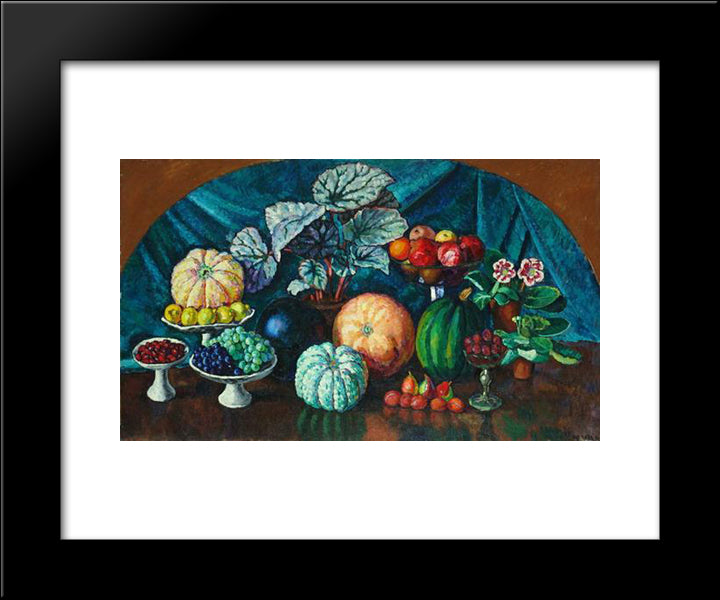 Still Life With Melons And Pumpkins 20x24 Black Modern Wood Framed Art Print Poster by Mashkov, Ilya