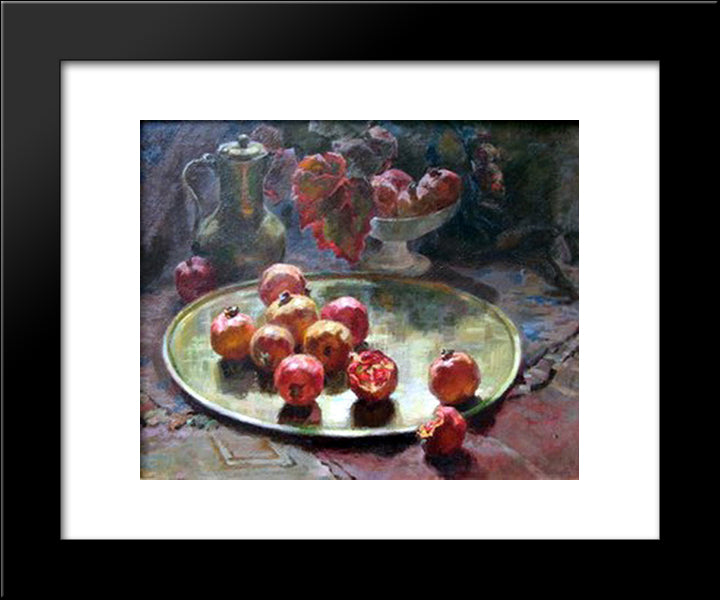 Still Life With Pomegranates 20x24 Black Modern Wood Framed Art Print Poster by Mashkov, Ilya