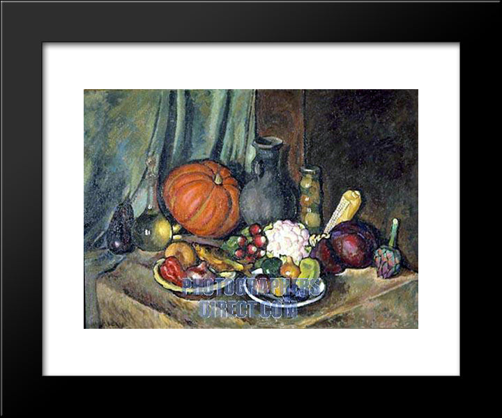 Still Life With Pumpkin And A Pitcher 20x24 Black Modern Wood Framed Art Print Poster by Mashkov, Ilya