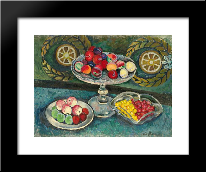 Still Life With Wreaths, Apples And Plums 20x24 Black Modern Wood Framed Art Print Poster by Mashkov, Ilya