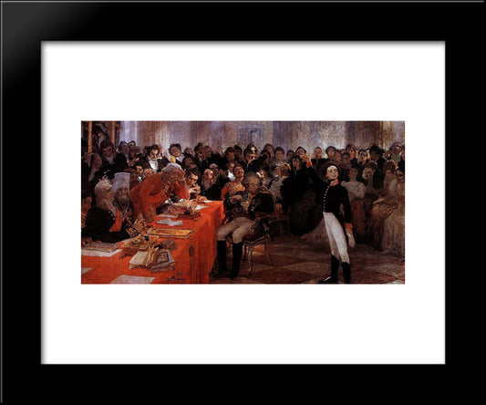 A. Pushkin On The Act In The Lyceum On Jan. 8, 1815 Reads His Poem Memories In Tsarskoe Selo 20x24 Black Modern Wood Framed Art Print Poster by Repin, Ilya
