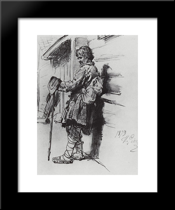 A Beggar With A Bag 20x24 Black Modern Wood Framed Art Print Poster by Repin, Ilya