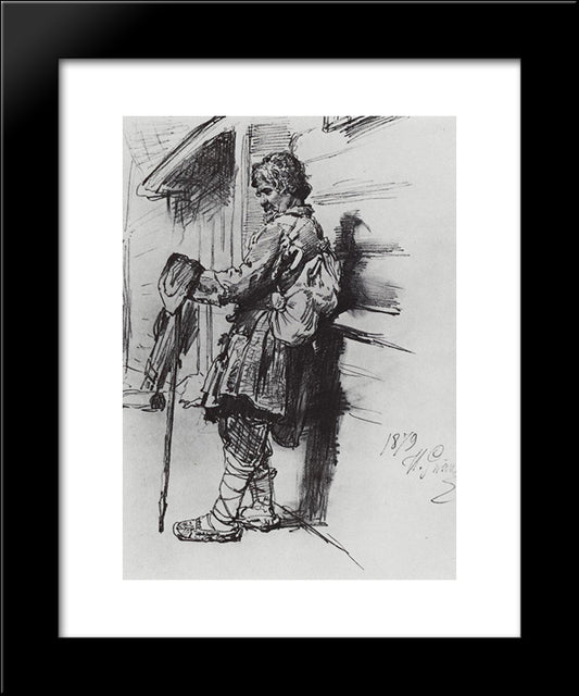A Beggar With A Bag 20x24 Black Modern Wood Framed Art Print Poster by Repin, Ilya