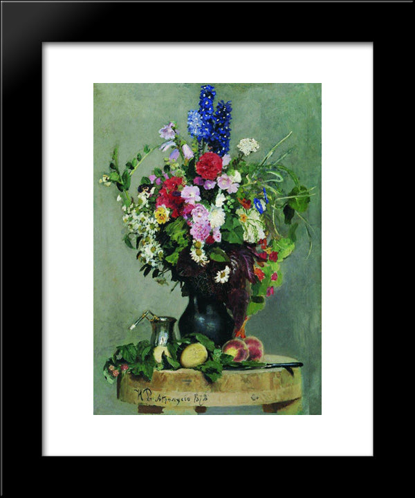 A Bouquet Of Flowers 20x24 Black Modern Wood Framed Art Print Poster by Repin, Ilya