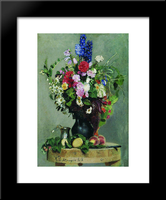 A Bouquet Of Flowers 20x24 Black Modern Wood Framed Art Print Poster by Repin, Ilya