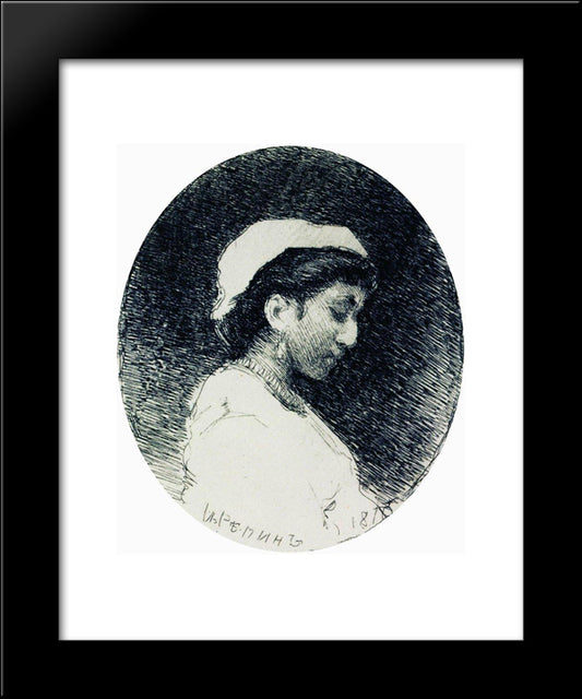 A Woman In A Cap 20x24 Black Modern Wood Framed Art Print Poster by Repin, Ilya
