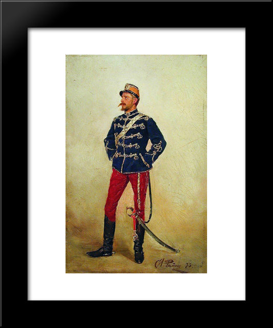 A Young Man In Military Uniform 20x24 Black Modern Wood Framed Art Print Poster by Repin, Ilya
