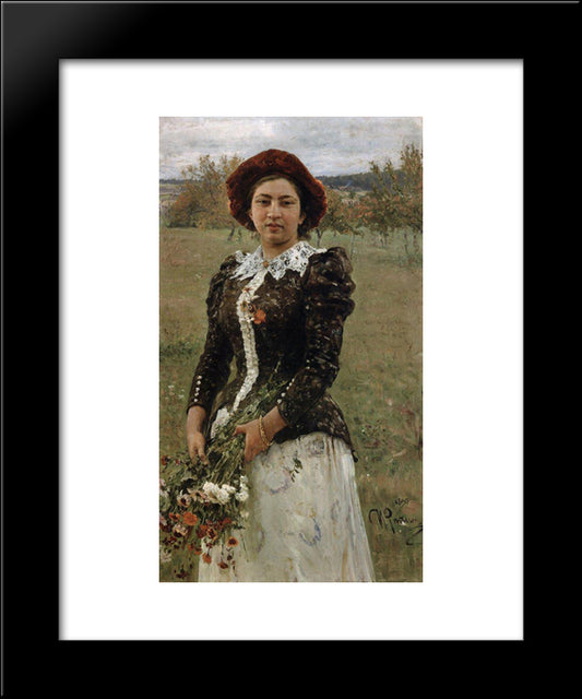 Autumn Bouquet. Portrait Of Vera Repina. 20x24 Black Modern Wood Framed Art Print Poster by Repin, Ilya