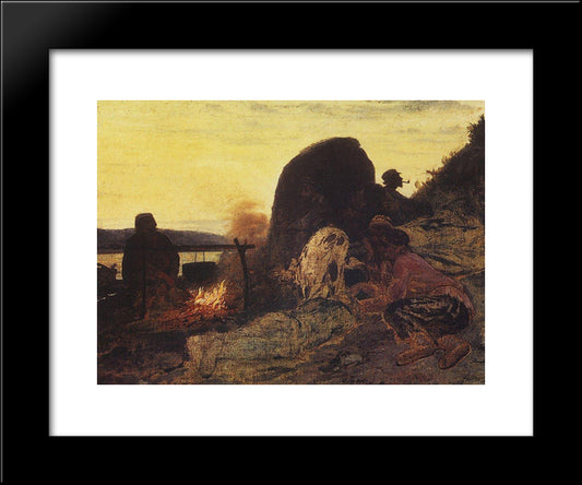 Barge Haulers At The Fire 20x24 Black Modern Wood Framed Art Print Poster by Repin, Ilya