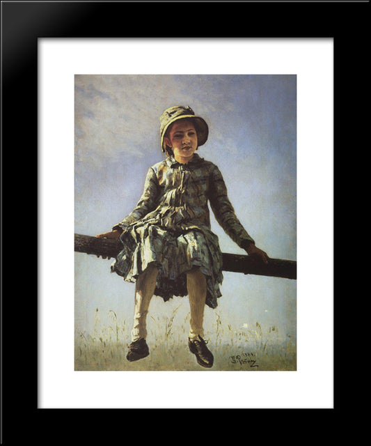 Dragon Fly. Portrait Of Vera Repina, The Artist'S Daughter 20x24 Black Modern Wood Framed Art Print Poster by Repin, Ilya