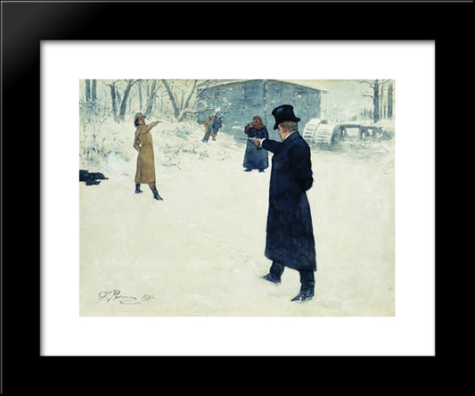 Duel Between Onegin And Lenski 20x24 Black Modern Wood Framed Art Print Poster by Repin, Ilya