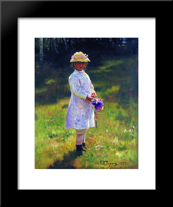 Girl With Flowers. Daughter Of The Artist. 20x24 Black Modern Wood Framed Art Print Poster by Repin, Ilya