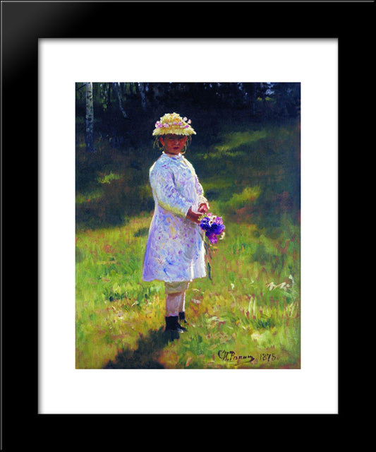 Girl With Flowers. Daughter Of The Artist. 20x24 Black Modern Wood Framed Art Print Poster by Repin, Ilya