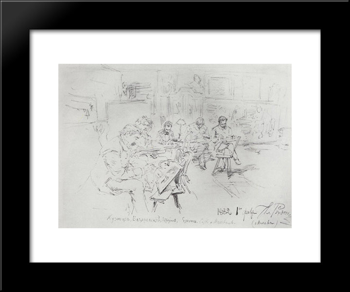 In Repins Studio. Drawing Evening. 20x24 Black Modern Wood Framed Art Print Poster by Repin, Ilya