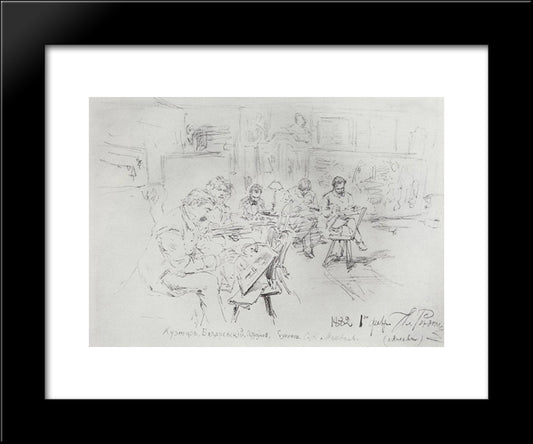 In Repins Studio. Drawing Evening. 20x24 Black Modern Wood Framed Art Print Poster by Repin, Ilya