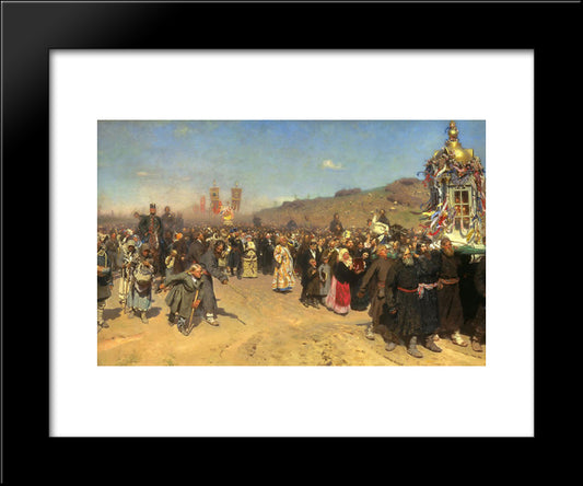 Krestny Khod (Religious Procession) In Kursk Gubernia 20x24 Black Modern Wood Framed Art Print Poster by Repin, Ilya