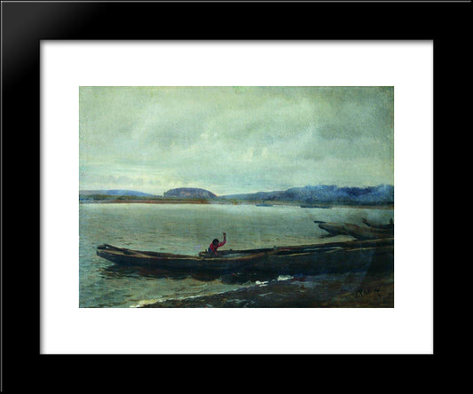 Landscape Of The Volga With Boats 20x24 Black Modern Wood Framed Art Print Poster by Repin, Ilya