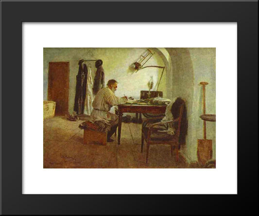 Leo Tolstoy In His Study 20x24 Black Modern Wood Framed Art Print Poster by Repin, Ilya