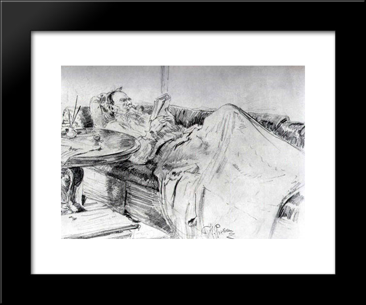 Leo Tolstoy Reading 20x24 Black Modern Wood Framed Art Print Poster by Repin, Ilya