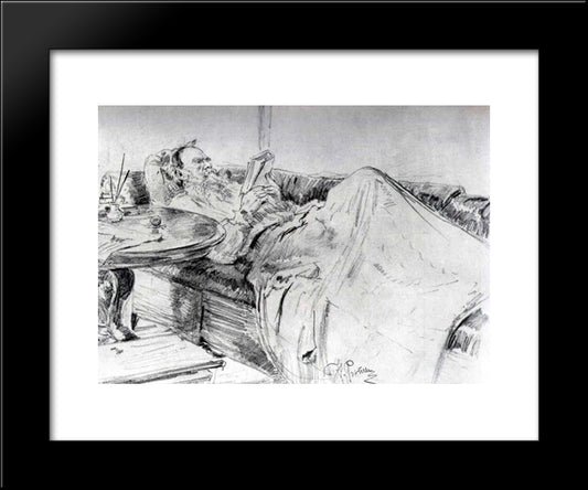 Leo Tolstoy Reading 20x24 Black Modern Wood Framed Art Print Poster by Repin, Ilya