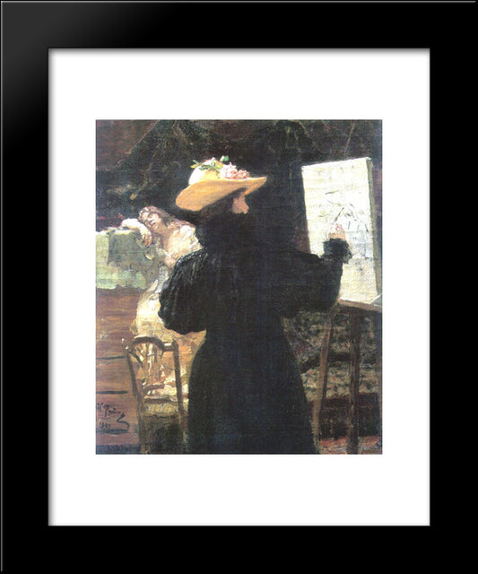 M.K. Tenisheva At Work 20x24 Black Modern Wood Framed Art Print Poster by Repin, Ilya
