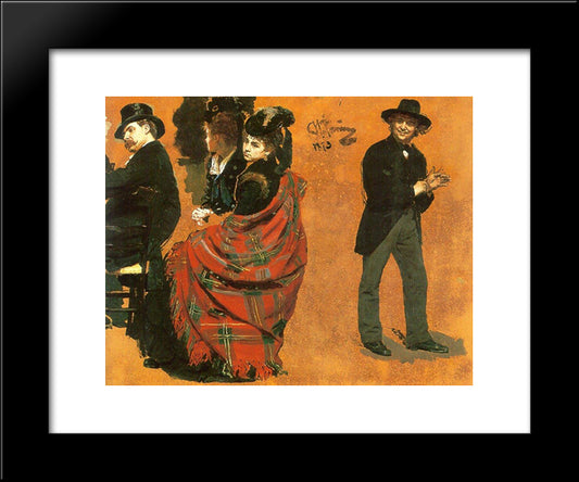Man And Woman At The Table. The Man Pulls On The Glove 20x24 Black Modern Wood Framed Art Print Poster by Repin, Ilya