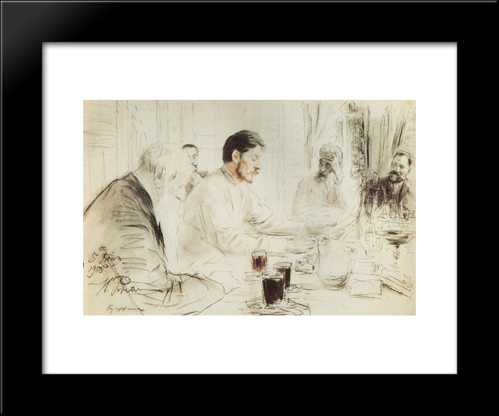 Maxim Gorky Reading In The Penates His Drama Children Of The Sun 20x24 Black Modern Wood Framed Art Print Poster by Repin, Ilya