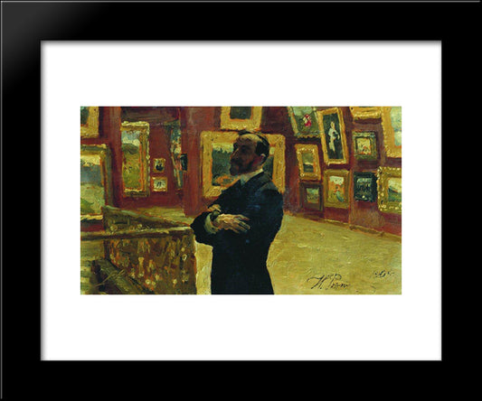 N.A. Mudrogel In The Pose Of Pavel Tretyakov In Halls Of The Gallery 20x24 Black Modern Wood Framed Art Print Poster by Repin, Ilya