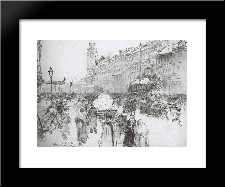 Nevsky Avenue 20x24 Black Modern Wood Framed Art Print Poster by Repin, Ilya