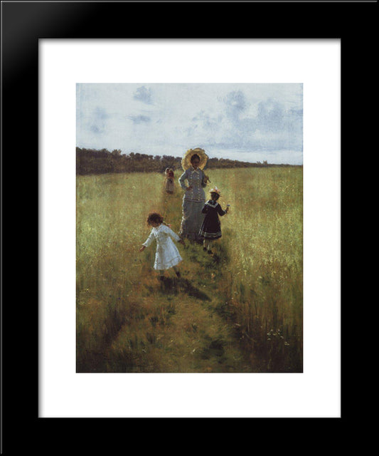 On The Boundary Path. V.A. Repina With Children Going On The Boundary Path 20x24 Black Modern Wood Framed Art Print Poster by Repin, Ilya