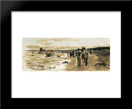 On The Seashore 20x24 Black Modern Wood Framed Art Print Poster by Repin, Ilya