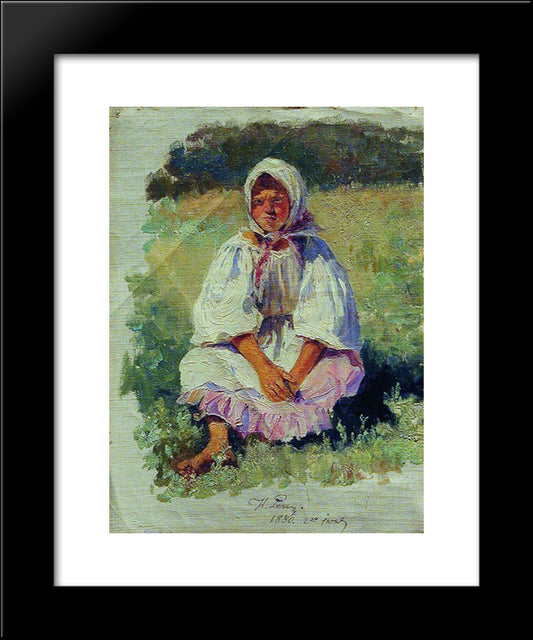 Peasant Girl 20x24 Black Modern Wood Framed Art Print Poster by Repin, Ilya