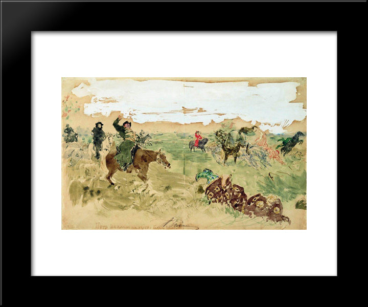 Peter The Great On The Hunt 20x24 Black Modern Wood Framed Art Print Poster by Repin, Ilya