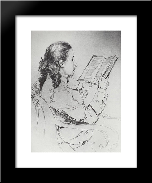 Portrait Of E.G. Mamontova Reading 20x24 Black Modern Wood Framed Art Print Poster by Repin, Ilya
