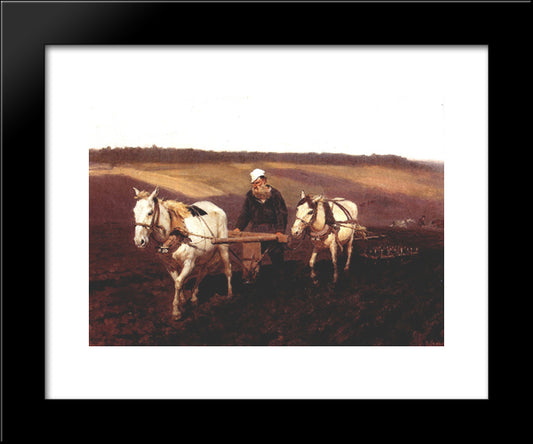 Portrait Of Leo Tolstoy As A Ploughman On A Field 20x24 Black Modern Wood Framed Art Print Poster by Repin, Ilya