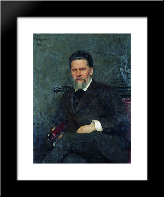 Portrait Of The Artist Ivan Kramskoy 20x24 Black Modern Wood Framed Art Print Poster by Repin, Ilya