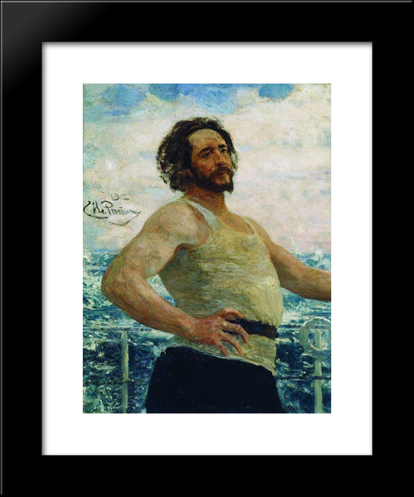 Portrait Of Writer Leonid Nikolayevich Andreyev On A Yacht 20x24 Black Modern Wood Framed Art Print Poster by Repin, Ilya