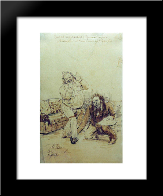 Pushkin At Karl Bryullov'S 20x24 Black Modern Wood Framed Art Print Poster by Repin, Ilya