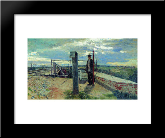 Railway Guard. Hotkovo. 20x24 Black Modern Wood Framed Art Print Poster by Repin, Ilya