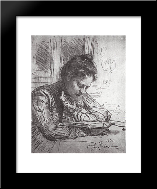 Reading (Portrait Of Natalia B. Nordman) 20x24 Black Modern Wood Framed Art Print Poster by Repin, Ilya