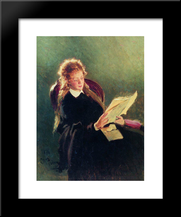 Reading Girl 20x24 Black Modern Wood Framed Art Print Poster by Repin, Ilya