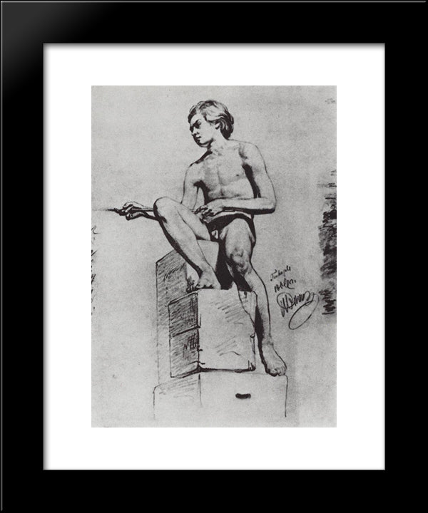 Sitting Model 20x24 Black Modern Wood Framed Art Print Poster by Repin, Ilya