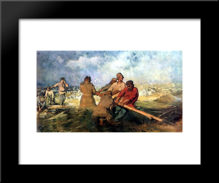 Storm On The Volga 20x24 Black Modern Wood Framed Art Print Poster by Repin, Ilya